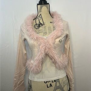 Pink Faux Fur Trim Women's Shrug